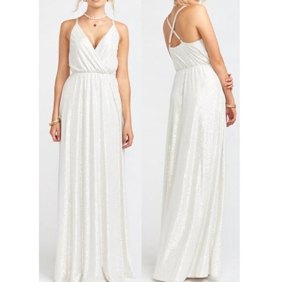 Show Me Your Mumu Dazzle Crossover Maxi Dress Roller Glitz Ivory - D8 - Picture 2 of 7